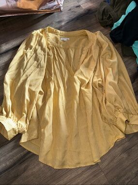 Blu Pepper Yellow Striped V-Neck Peasant Blouse